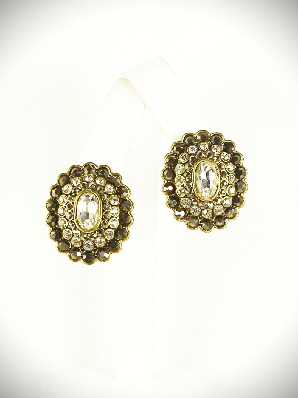 HEIDI DAUS  Hematite Color and  Clear Crystal Oval Earrings with Omega Back
